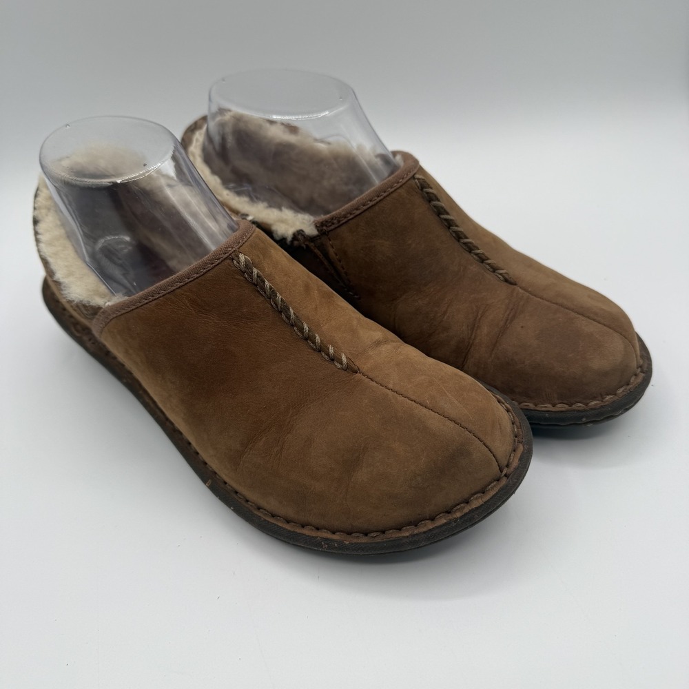 UGG Slippers Womens Size 8 Brown Suede‎ Shearling Mule Slip On Clog S/N 5747